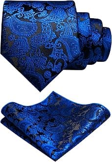 Mens Solid Color Paisley Necktie and Pocket Square with Tie Clip Sets