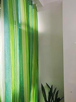 RANGBHAR Handloom Cotton Semi Sheer Curtains For Windows, Cotton Semi Sheer Curtains 5 Feet Set Of 2 With Eyelets, (Green, Window-5 Feet X 4 Feet)