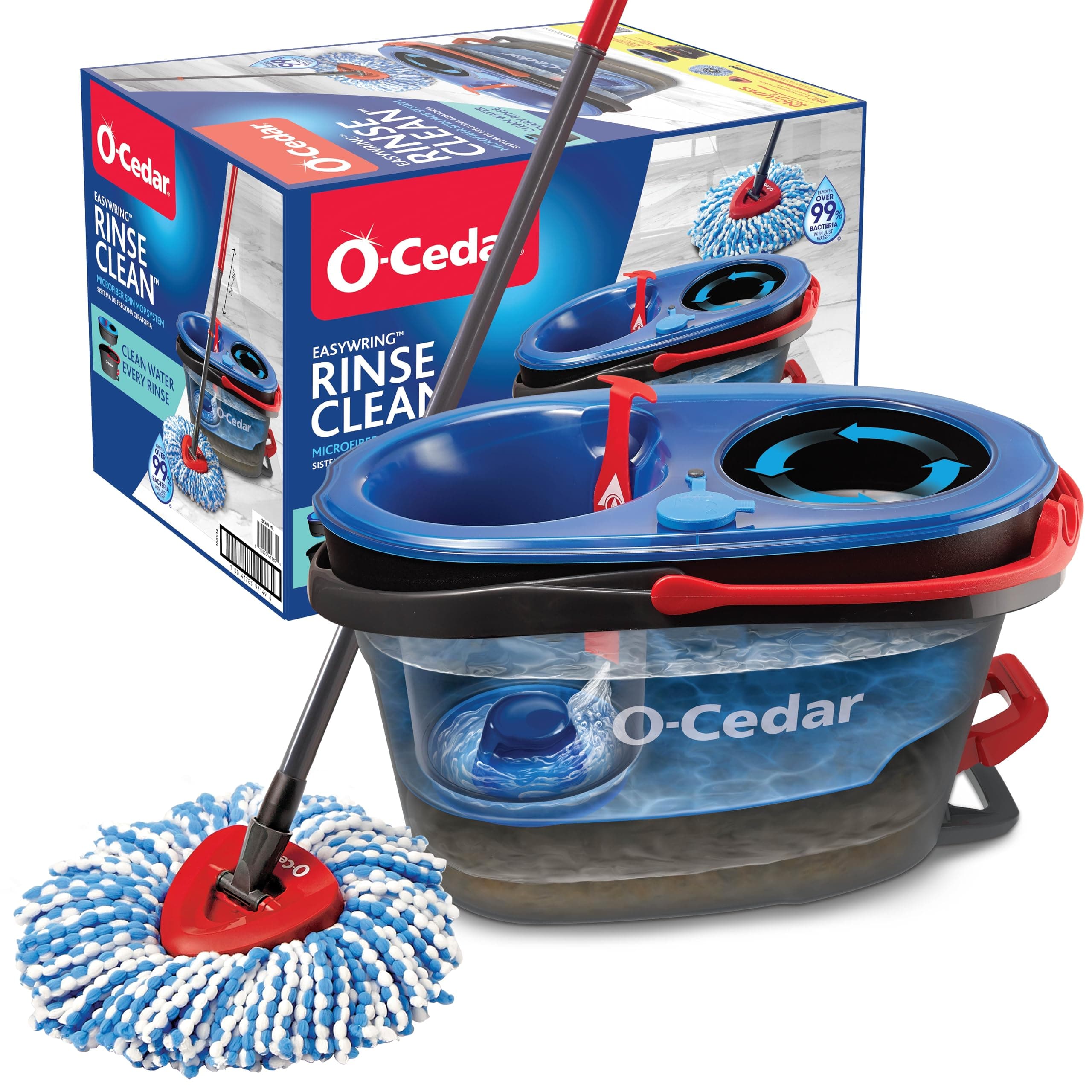 O-Cedar EasyWring RinseClean Microfiber Spin Mop & Bucket Floor Cleaning System, Grey
