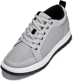CALTO Men's Invisible Height Increasing Elevator Casual Shoes - Pewter Grey/White & Black Sole Light-Weight Lace-up Knitted Casual Sporty Sneakers - 2.4 Inches Taller - X2324 - Size 7 D(M) US