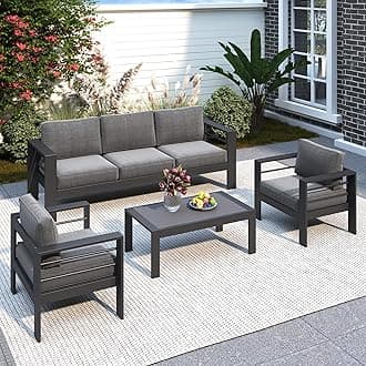 Solaste Aluminum Patio Furniture Set for All Weather, Oversized Metal Outdoor Furniture Set with 27.5" Deep Seating and 3.2" Wide Armrest, Outdoor Patio Conversation Sets with 10" Back Cushion, Gray