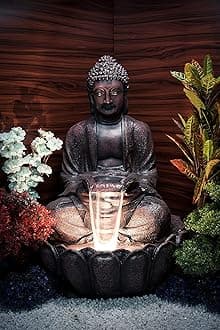 EXPLEASIA Lotus Buddha Water Fountain Indoor Water Fountain Big Size Garden vastu Fountain 3 feet (Brown)