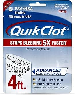 QuikClot Advanced Clotting Gauze - Stops Bleeding Up to 5X Faster Than Standard Gauze - Kaolin Hemostatic Dressing - for First Aid Kits & Survival Gear - 3 x 48