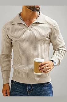 Men's Cotton Full Sleeve Collar Polo Sweater for Men, Rib Knitted Sweaters for Men Winter Sweater for Man