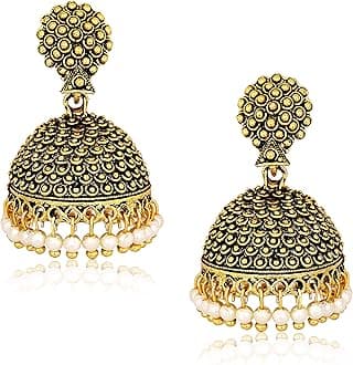 MEENAZ Oxidised Latest Traditional Stylish Oxodised Gold Enamel Meenakari Pearl Moti Jhumkas Jhumka Jhumki Earrings for Women Girls design