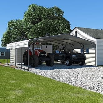 MUPATER 20' x 20' Heavy Duty Canopy for Garage, Outdoor Metal Carport Canopy, Car Garage Shelter with Innovative Assembly Metal Roof and Frame for Car, Boat,Cream White