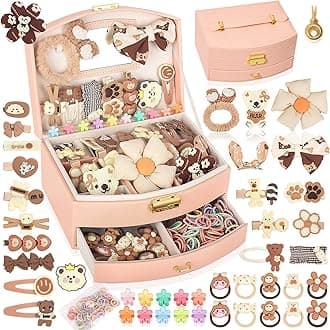 Hair Accessories for Girls，Hair Stuff Including Jewelry Box/Hair Clips/Hair Barrettes/Hair Ties/Hair Bows Clips，Teen Girl Gifts，Gift Toys for Girls Age 4 5 6 7 8-12（Brown）