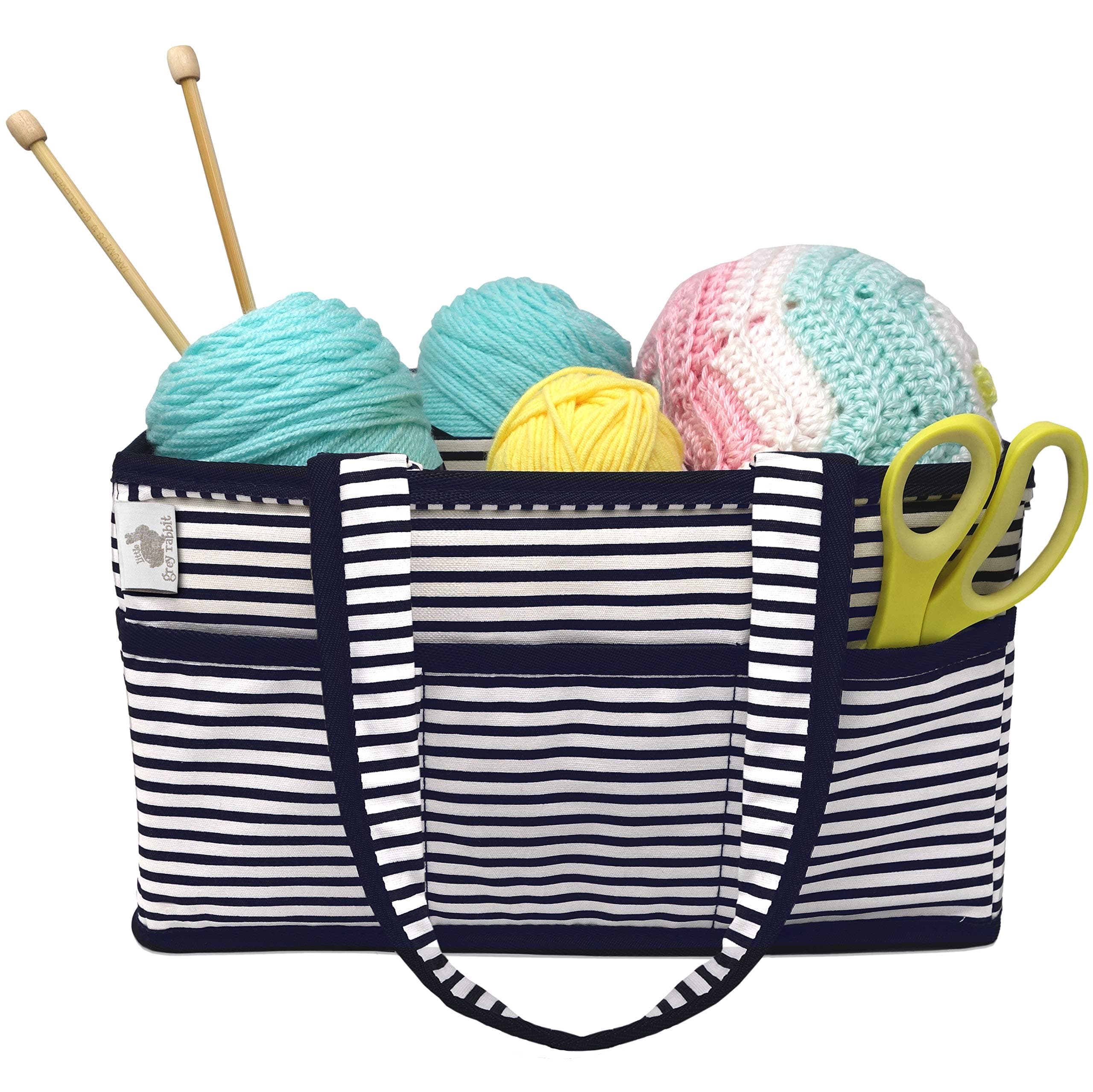 Craft Caddy, by Little Grey Rabbit, Large Design, Sturdy Construction, Navy & White Nautical Stripe