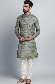 SOJANYA(Since 1958 Men’s Silk Blend Paisley Design Kurta & Off-White Churidar Pyjama Set