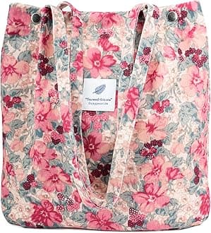 Corduroy Tote Bag Cute Tote Bags for Women Shoulder Bag with Inner Pocket for Work Beach Travel and Shopping Grocery