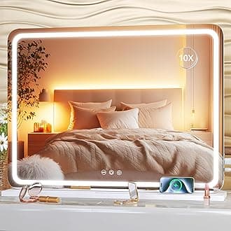 Hasipu Vanity Mirror with Lights, 58 x 48cm LED Makeup Mirror, Lighted Make up Mirrors with Dimmable 3 Modes, Touch Screen Control Vanity Mirrors Round White