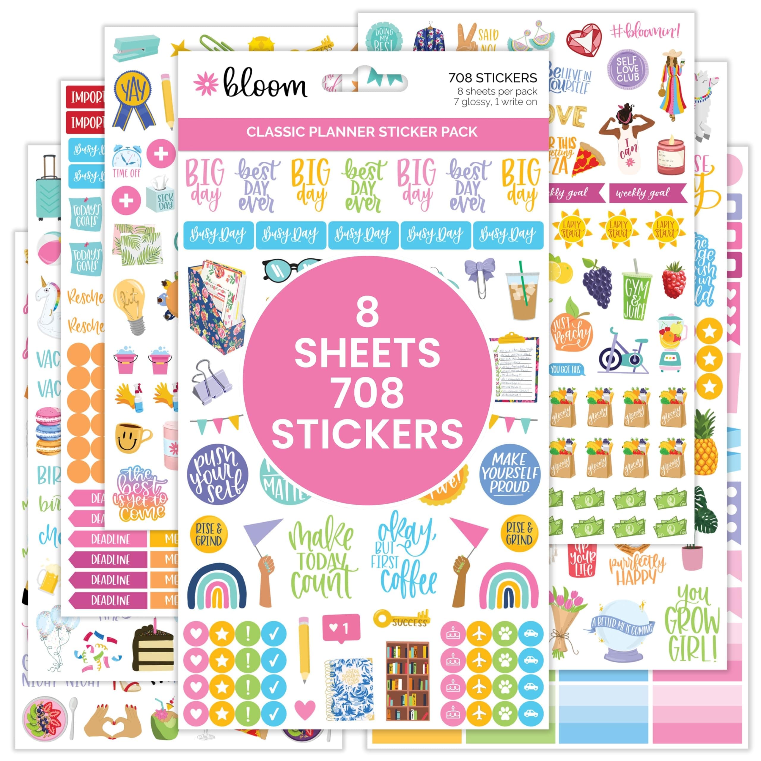 bloom daily planners Newly Improved Classic Planner Sticker Sheets - Variety Sticker Pack for Decorating, Planning, Scrapbooking, etc. - 708 Stickers Per Pack!