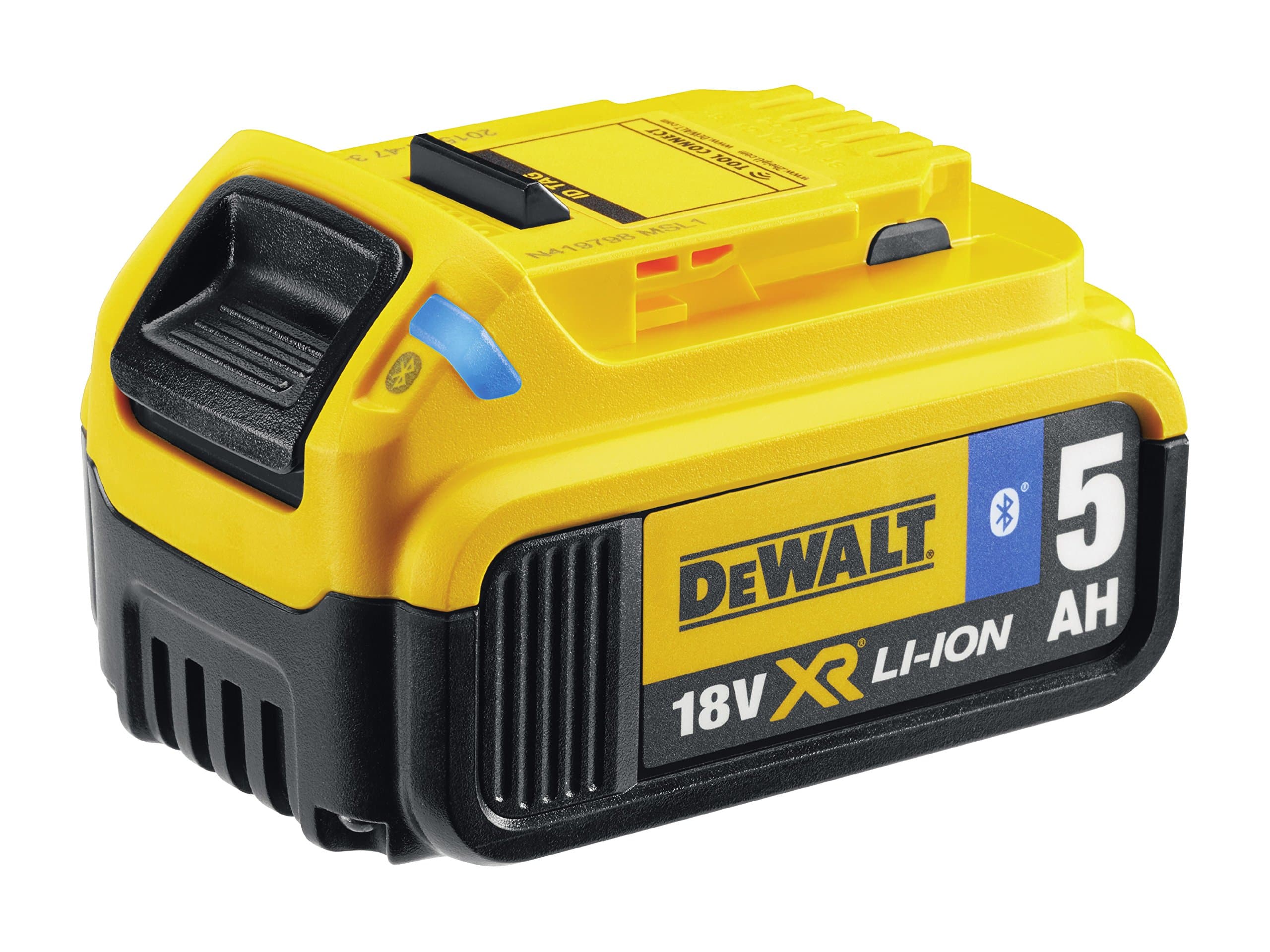 DCB184B-XJ Bluetooth Slide Li-Ion Battery Pack 18 Volt 5.0Ah, 18 V, Black/Yellow