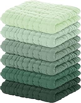 YoofossMuslin Baby Washcloths 100% Cotton Face Towels 6 Pack Wash Cloths for Baby 12x12in Soft and Absorbent Baby Wipes (Gradient Green)Compact by Design (Amazon-developed Certification)