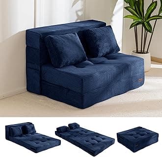 MAXYOYO Convertible Sofa Bed, Fold Out Loveseat Sleeper Sofa with Pillow, 4 in 1 Tufted Folding Couch Bed Foam Floor Couch, Lazy Chair for Living Room Bedroom Guest Room, Navy
