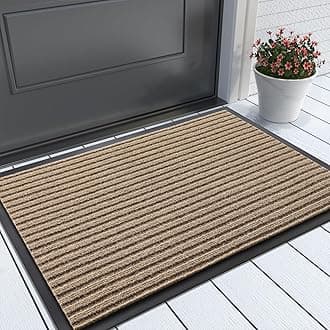 Yimobra Front Door Mat Outdoor Indoor Entrance, 100% Waterproof All-Season All Weather Doormat, Welcome Matt Outside Entry, Non Slip, Low Profile, Heavy Duty Patio Porch Floor Mats,29.5 x 17,Khaki