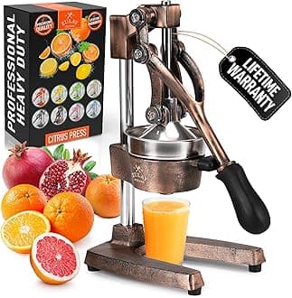 Zulay Kitchen Cast Iron Juicer - Easy-to-Clean Heavy-Duty Manual Juicer, Professional Citrus Juicer - Stainless Steel Lemon Squeezer - Manual Citrus Press & Orange Squeezer - Orange Juicer (Copper)