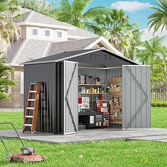 9x4 FT Storage Shed Large Garden Storage Organizer Weatherproof Outdoor Metal Shed for Backyard Garden Patio Lawn Storage with Lockable Door