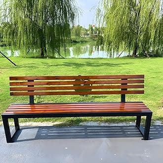 LITFAD Mid-Century Metal Park Bench in Black with Waterproof Wood Seating Gym Rest Bench Patio Bench for Outdoor Use - 47" L x 16" W x 33" H