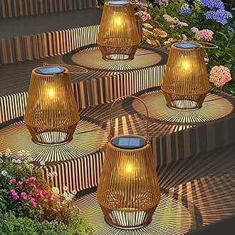 KagoLing Solar Lights Outdoor Garden, Vintage Hanging Solar Lanterns - Waterproof Outdoor Solar Lights for Halloween, Christmas Decorations, Patio & Pathway Decor - 4PACK [Energy Class A+++]