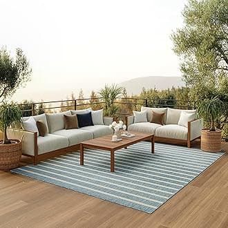 Nourison Positano Indoor/Outdoor Aqua Ivory 7' x 10' Area Rug, Easy Cleaning, Non Shedding, Bed Room, Living Room, Dining Room, Deck, Backyard, Patio (7x10)