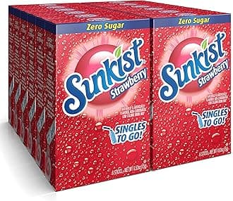Sunkist Soda Singles To Go Drink Mix, Strawberry, 12 Boxes with 6 Packets Each - 72 Total Servings, Non-Carbonated and Sugar-Free