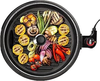 Elite GourmetEMG6505G Smokeless Indoor Electric BBQ Grill with Glass Lid, Dishwasher Safe, PFOA-Free Nonstick, Adjustable Temperature, Fast Heat Up, Low-Fat Meals Easy to Clean Design