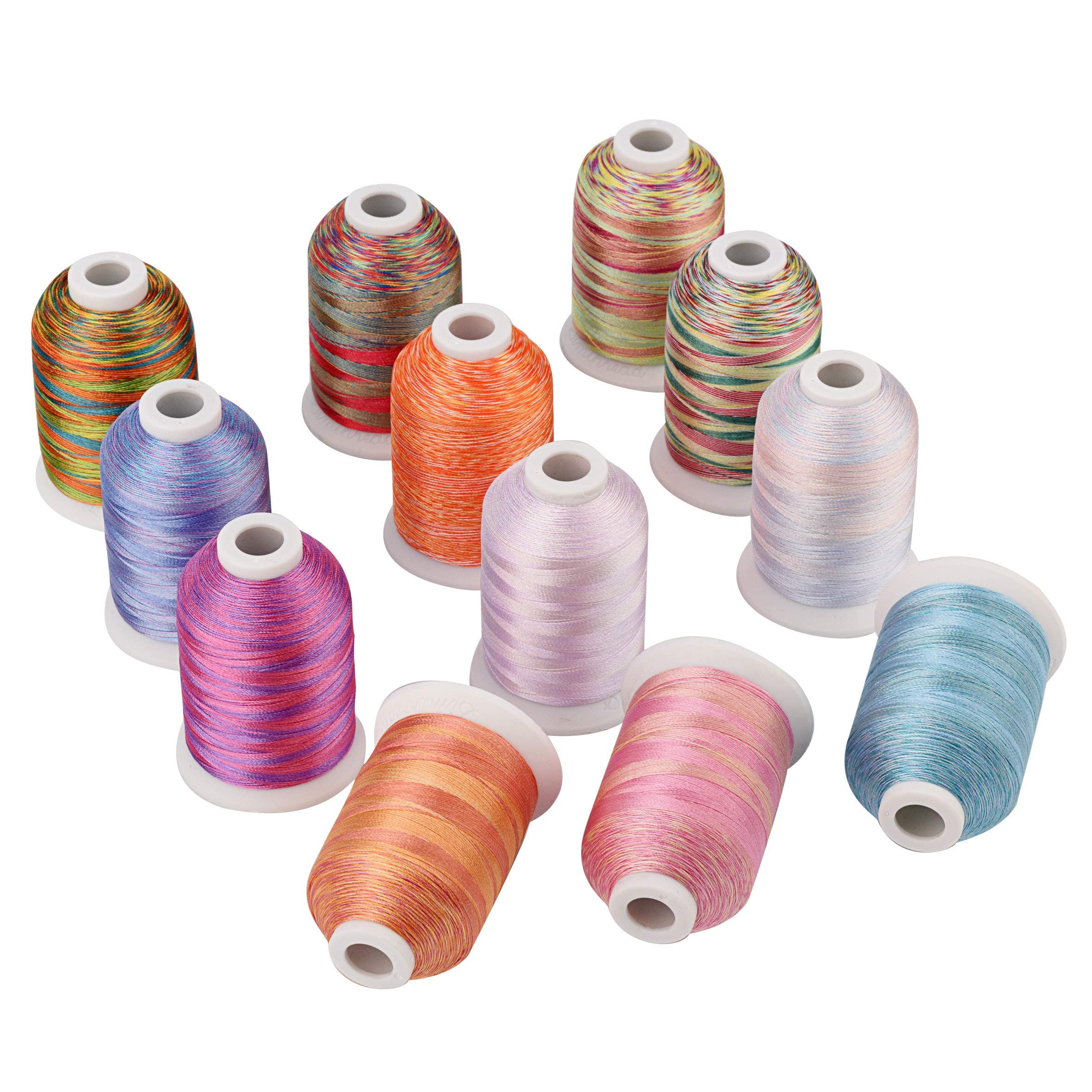 S127 ~ S138 Simthread - 12 Variegated Colors Polyester Embroidery Machine Thread