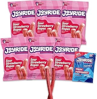 Sour Strawberry Ropes - 3.5 oz 6-Pack Bundle with 2.5oz Glacial Peppermint Gum, Low Sugar Licorice, Low Calorie Sour Candy Ropes, Strawberry Flavor, Dye Free and Plant Based Candy (7 Items)