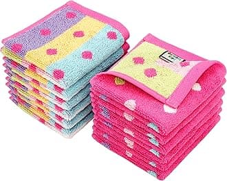 ORIGINAL KIDS Wash Cloth - Bath Time Sugar and Spice Set of 12 Washcloths - 100% Cotton Jacquard Super Soft Colorful Absorbent Quick Dry Easy Care Face Towel Face Cloth Gift - 12x12 - Pink Multicolor