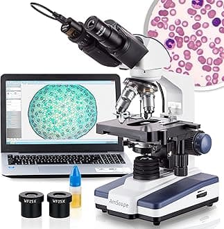 B120 Series Student & Professional LED Binocular Compound Microscope - 40X-2500X Magnification - Includes 5MP USB Camera & Siedentopf Head