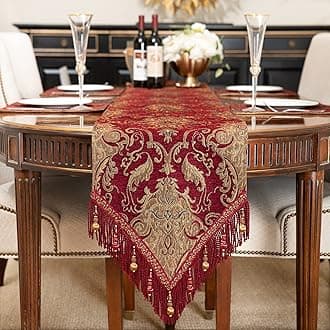 TOPLUXE Table Runner with Handmade Tassels, Table Decoration for Dining Room/Restaurant/Banquet/Festival 33x274cm (Burgundy)