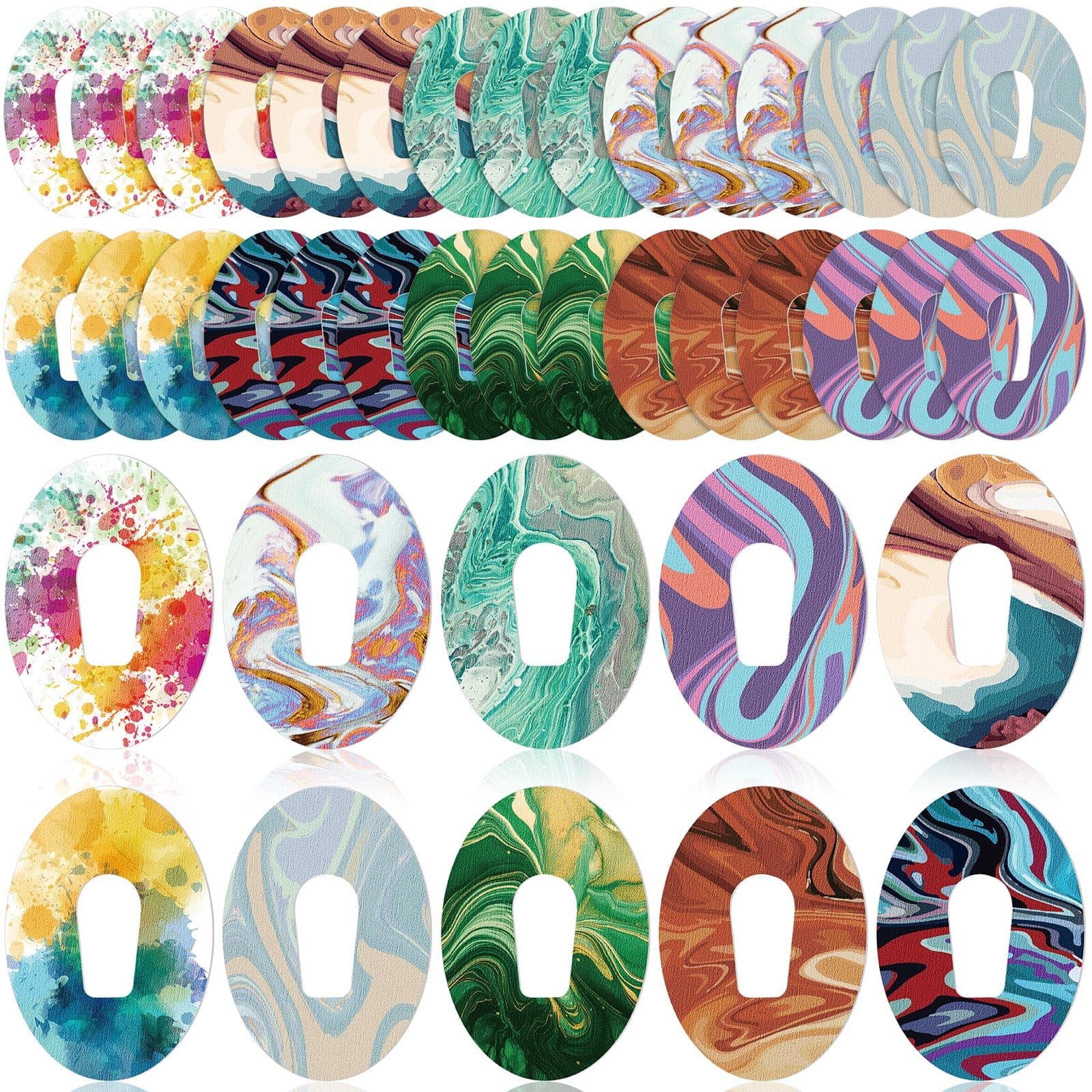 30 Pack Adhesive Patches Compatible with Dexcom G7 G6 CGM Tape Breathable Overpatch Pre Cut Adhesive Water-Resistant Tape Stickers Sensor Covers, 10 Swirl Styles(Compatible with Dexcom G6)