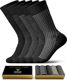Mens Dress Socks, Premium Quality Bamboo Rayon Socks for Men, Patterned Mens Socks With Gift Box (5/10 Pack)