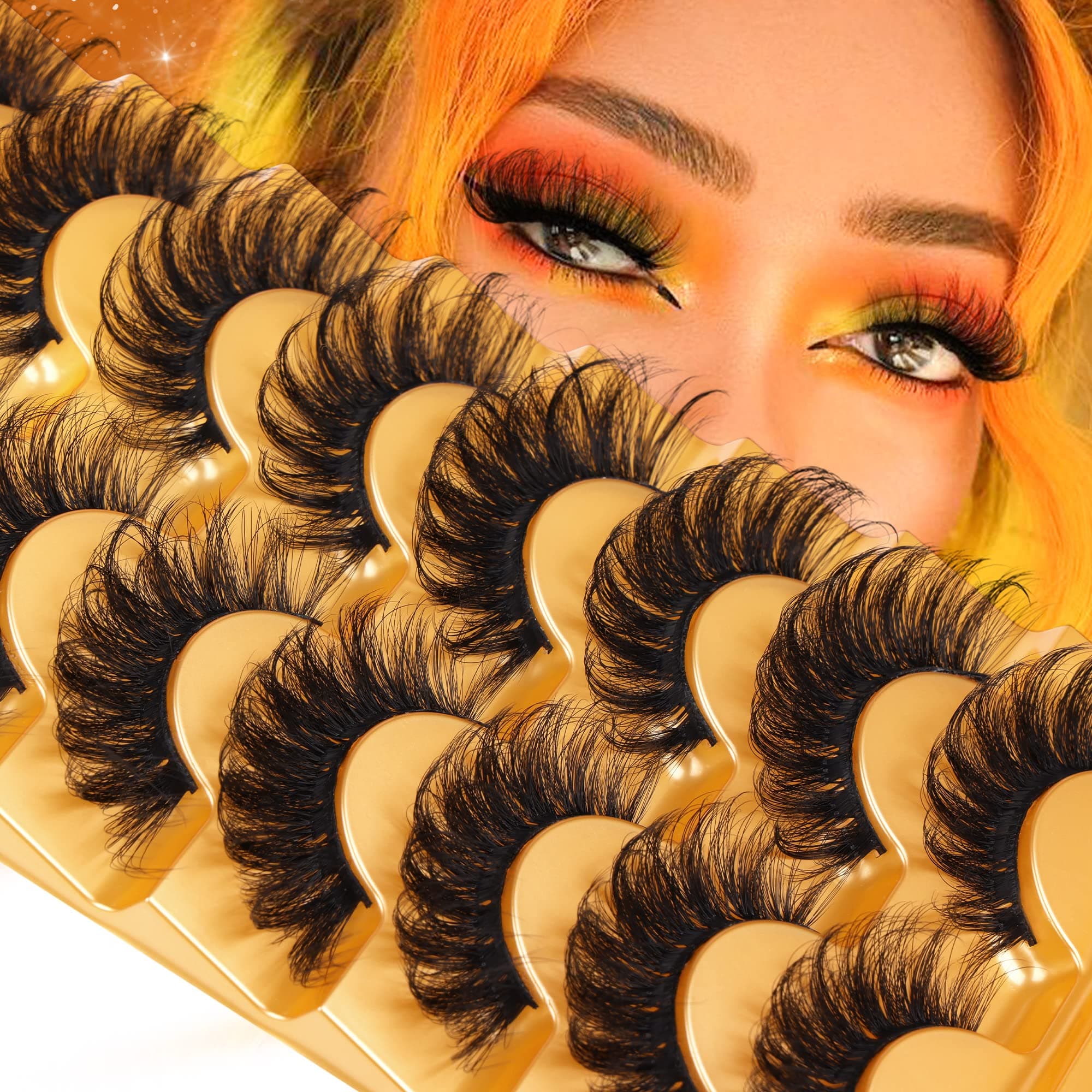 False Lashes Fluffy Mink Eyelashes 18mm Lashes Pack 8D Mink Curly Faux Mink Lashes Volume Dramatic Lashes 8 Pairs