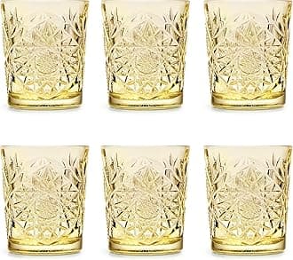 Libbey Drinking Glass Hobstar Pale Yellow - 355 ml / 35.5 cl - 6 Pieces - Vintage Design - Dishwasher Safe