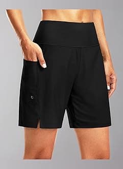 G Gradual Women's 7" Long Swim Board Shorts High Waisted Quick Dry Beach Swimming Shorts for Women with Liner Pockets
