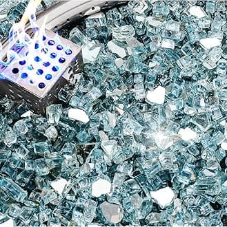 NUPICK 5 Pound Fire Glass, 1/4 Inch Reflective Fire Pit Glass, Tempered Firepit Glass Rock for Propane or Natural Gas, Glass Rocks for Fire Pit Table, Fireplace Glass for Landscaping, Aqua Blue
