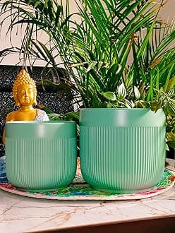 Niyara line Design Stylish Large Ceramic Pots Combo Planters for Indoor Plants,Outdoor,Balcony,Home,Garden,Office Size - 6 inches & 4 Inches (Fairy Green Set of 2) (Imported Ceramic Pot)