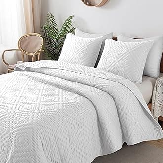 R.SHARE White King Size Quilt Bedding Sets with Pillow Shams, Boho Lightweight Soft Bedspread Coverlet, Quilted Blanket Thin Comforter Bed Cover for All Season, 3 Pieces, 104x90 inches
