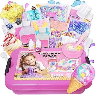 Slime Kit for Girls, Ice Cream Slime Kit,Fluffy Slime Making Kit, DIY Slime Making Kits, Kids Slime Creation Kit and Super Birthday Party Favors Toys for Kids