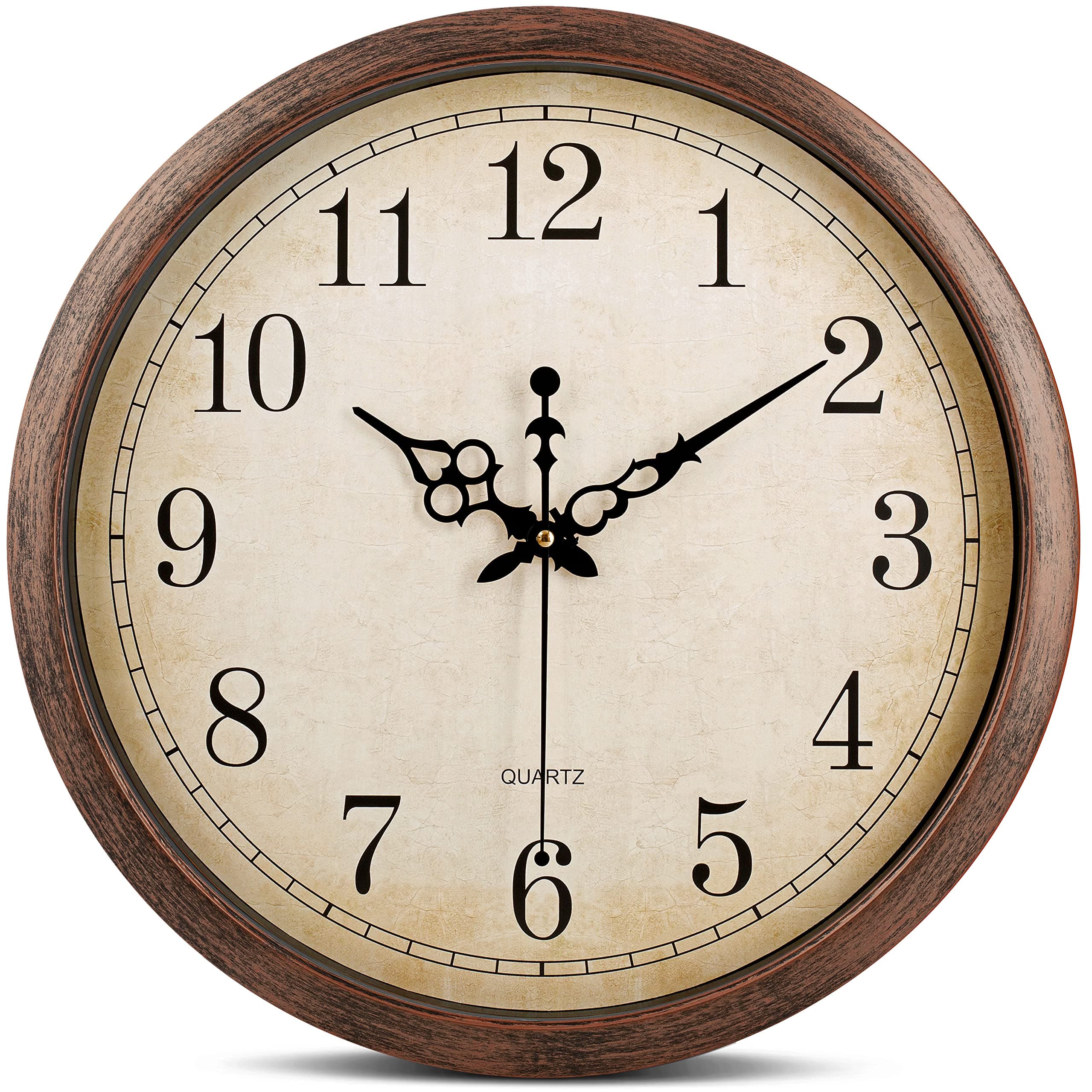 Vintage Brown Wall Clock Silent Non Ticking 16 Inch Extra Large Quality Quartz Battery Operated Round Decorative Easy to Read for Home Kitchen Living/Dining Room Bedroom Office