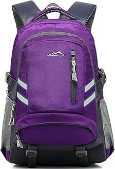 Backpack Bookbag for School College Student Sturdy Travel Business Laptop Compartment with USB Charging Port Luggage Chest Straps Night Light Reflective (Purple)