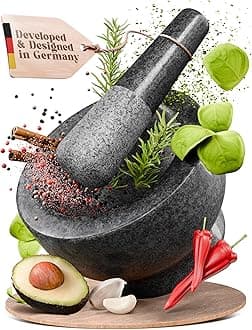 ChefSofi Mortar and Pestle Set - Black Polished Exterior - 1.5 Cup Capacity