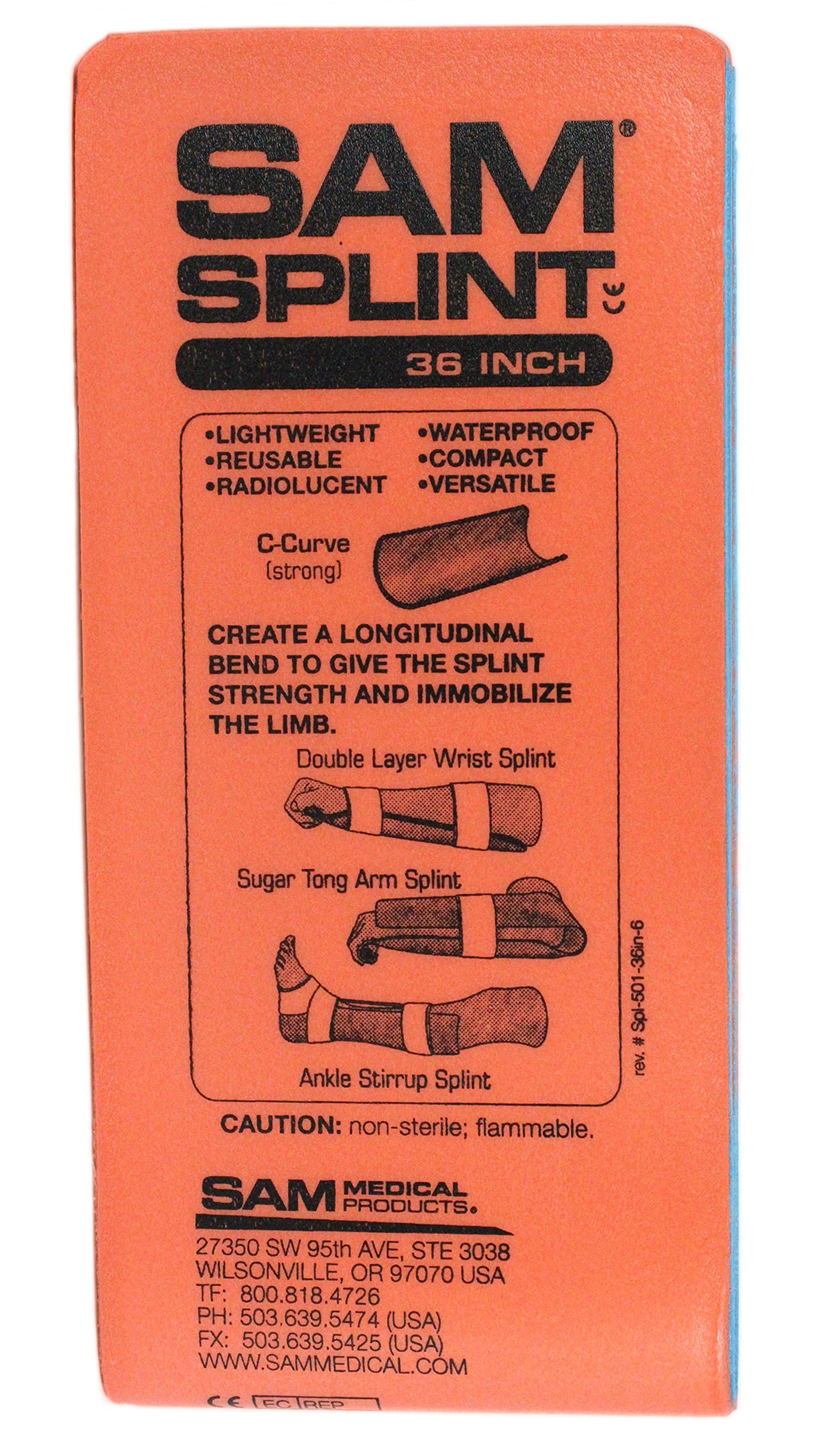 Sam Medical SP507-OB-EN Flat Fold Sam Splint Orange and Blue 36 inches