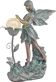 Garden Fairy Large Bronze Garden Sculptures & Statues Resin with Solar Outdoor Light, Valentines Decorations Lawn Ornaments for Outdoor Decor, Gifts for Women Mom, 11"