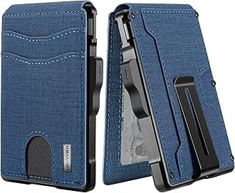 umovenWallet for Men - with Money Clip Slim Leather Slots Credit Card Holder RFID Blocking Bifold Minimalist Wallet (Dark Blue Fabric)Carbonfree Certified
