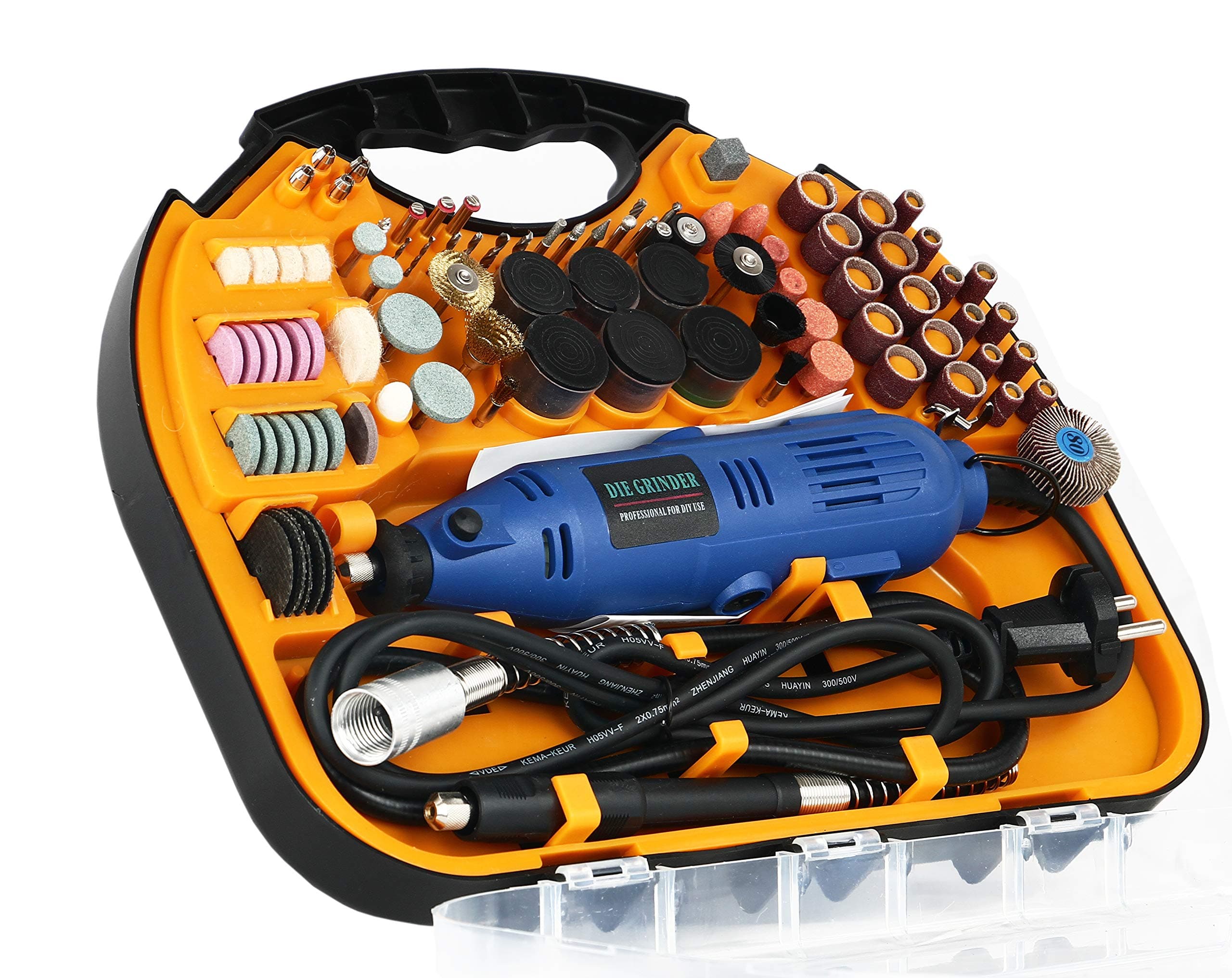 Rubik Rotary Tool Kit with MultiPro Keyless Chuck and Flex Shaft - 211pcs Accessories Variable Speed 130W Electric Drill Set for Grinding Engraving Crafting Projects and DIY Creations (Orange)