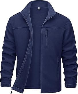 MAGCOMSEN Men's Zip Up Polar Fleece Jacket Without Hood Active Golf Jackets with 3 Pockets