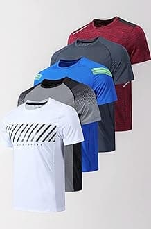 5 Pack Men’s Active Quick Dry Crew Neck T Shirts | Athletic Running Gym Workout Short Sleeve Tee Tops Bulk